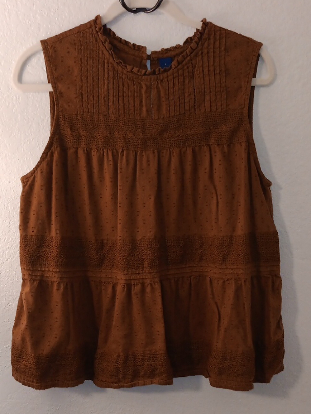 Old Navy Brown Pintuck & Lace Tiered Tank